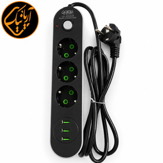 چند راهی برق علاالدین مدل LH-2803 دارای 3 پریز برق و 3 پورت USB هوشمند با کابل 1.8 متری و توان 2500 وات 🚀