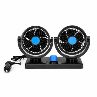 پنکه فندکی خودرو دو قلو سایز کوچک 12 ولت مدل HX-T303 دو سرعته | کمصدا | چرخش 360 درجه مناسب برای خودرو سواری و وسایل نقلیه سنگین